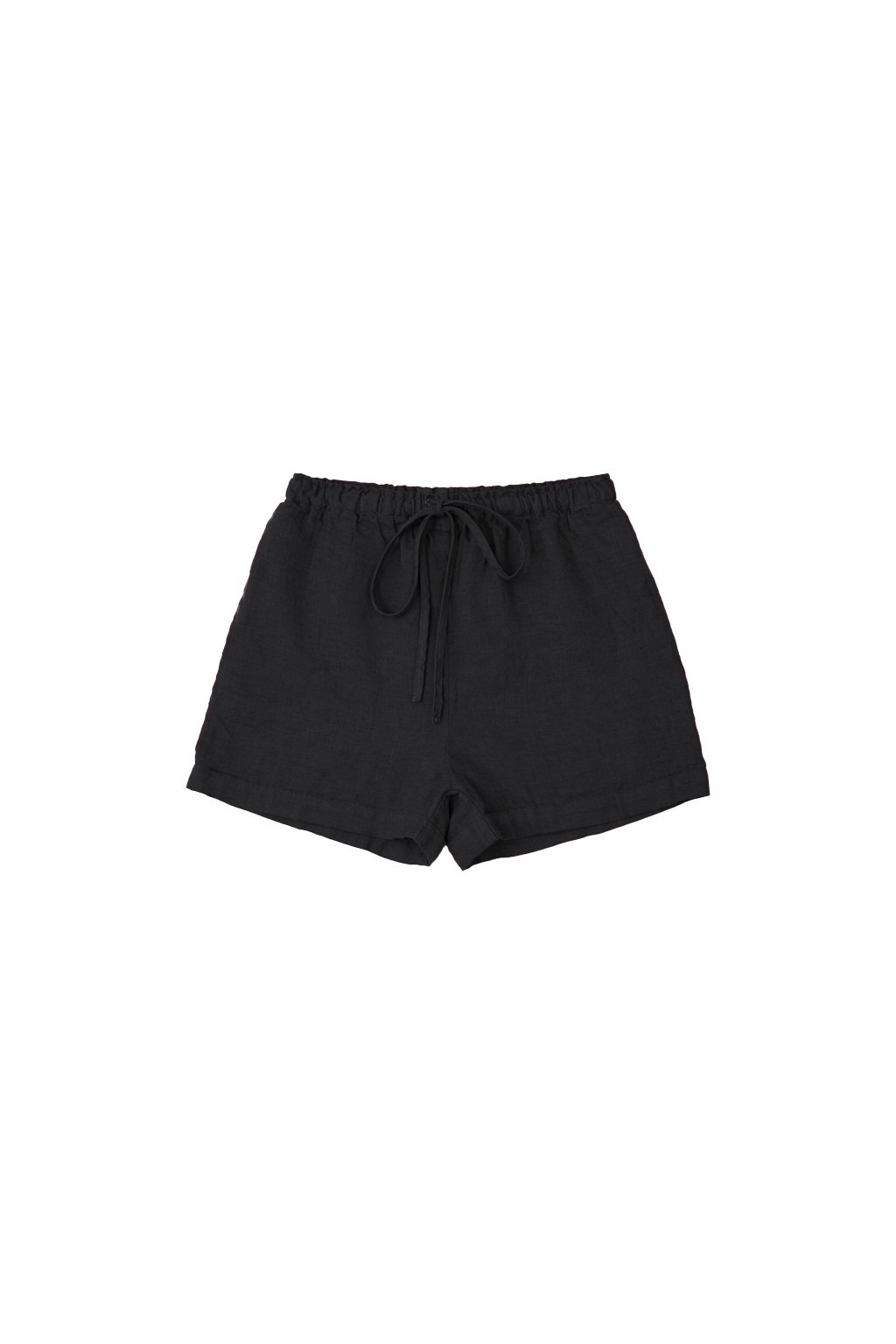 Flat image of sustainable 100% linen drawstring shorts in black - VIR VITA
#color_black