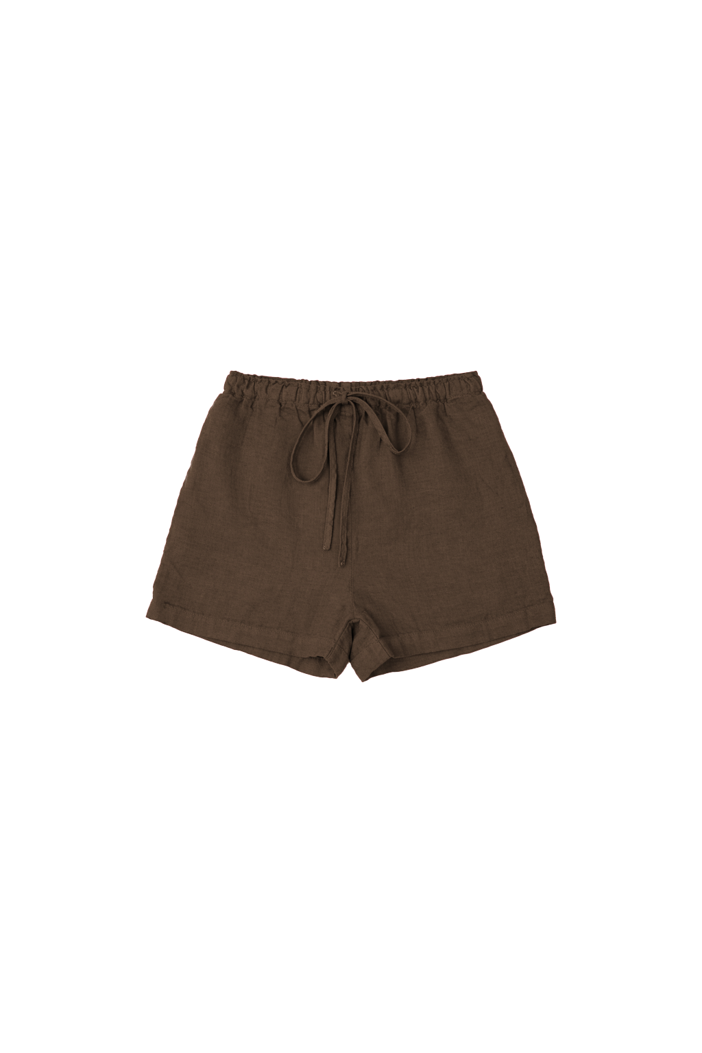 Flat image of sustainable 100% linen drawstring shorts in dark brown - VIR VITA
#color_chestnut
