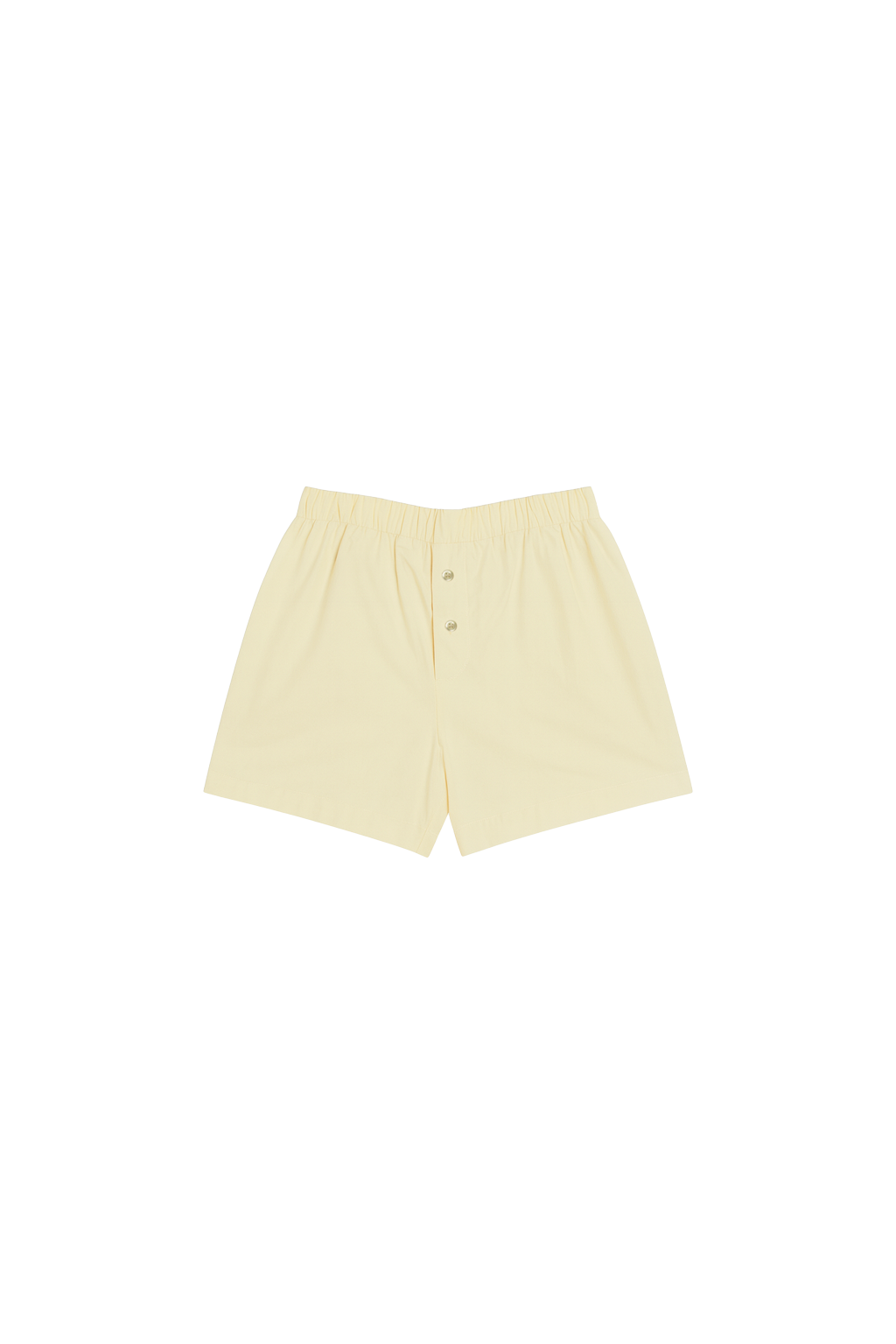 Flat image of 100% cotton poplin relaxed shorts with a button closure in pale yellow - VIR VITA
#color_butter