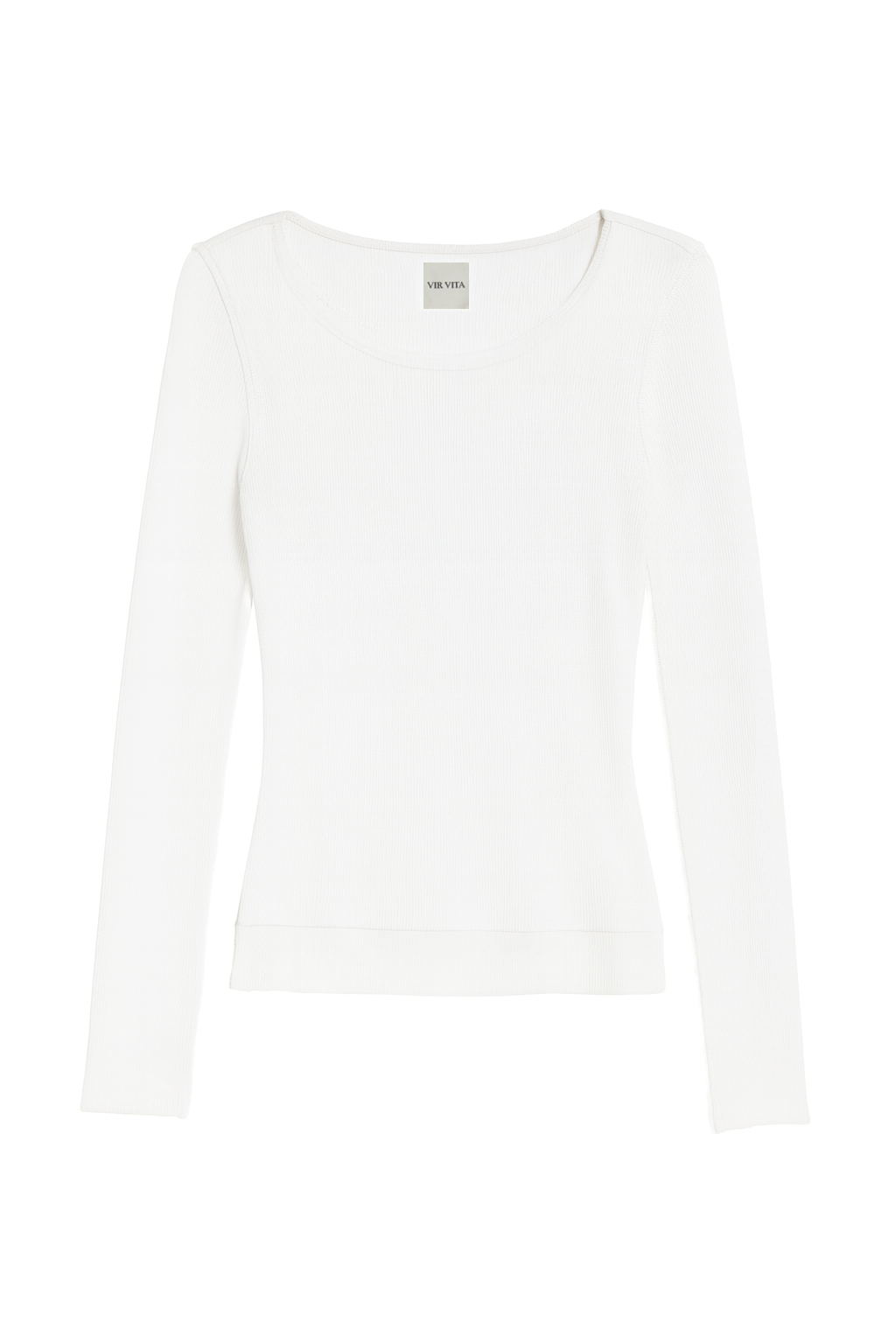 Flat image of a sustainable micro modal white buttery soft double lined long sleeve ribbed top. Classic, timeless, elegant, french style. natural organic clothing- VIR VITA
#color_coconut