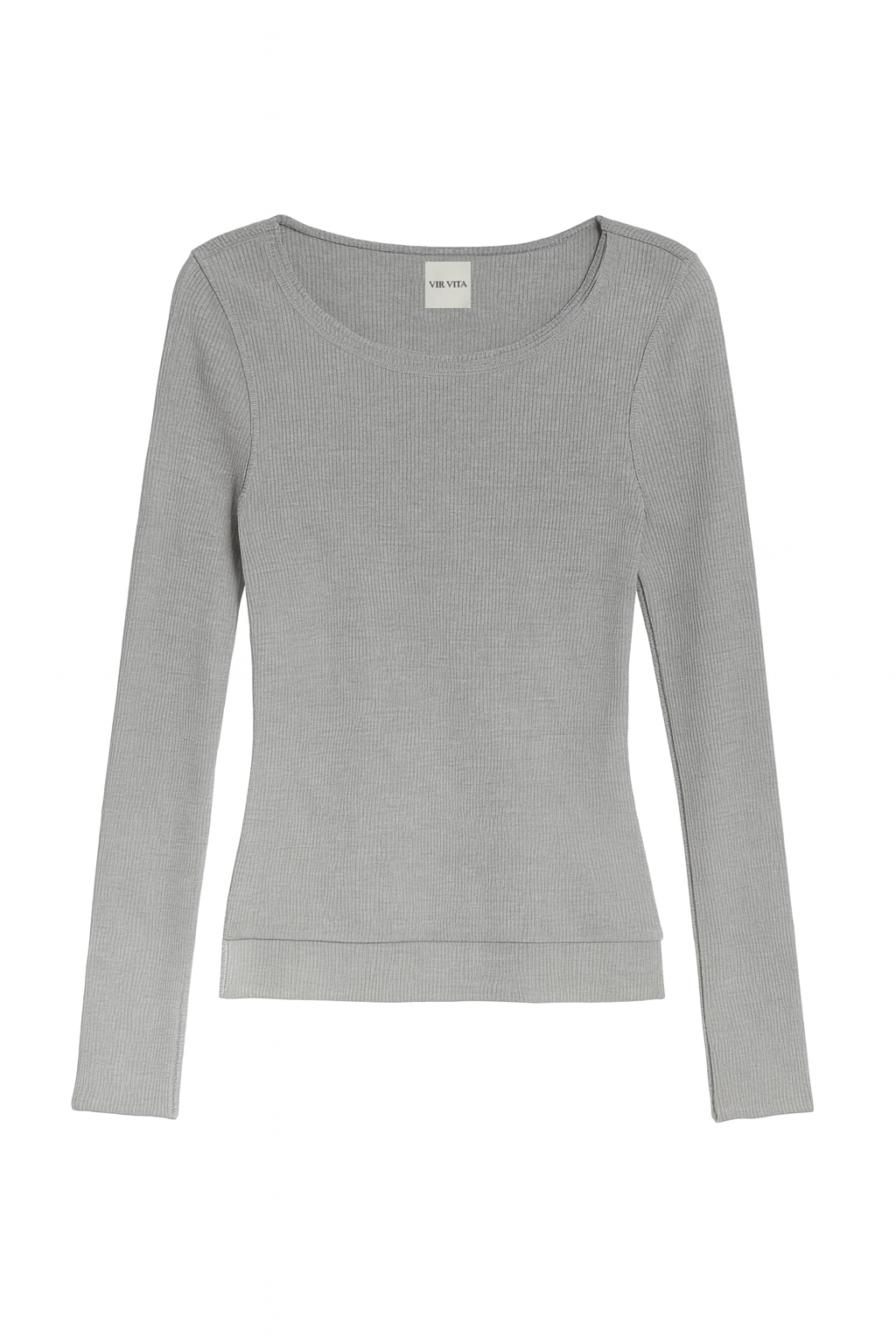 Flat image of a sustainable micro modal grey buttery soft double lined long sleeve ribbed top. Classic, timeless, elegant, french style. natural organic clothing- VIR VITA
#color_grey