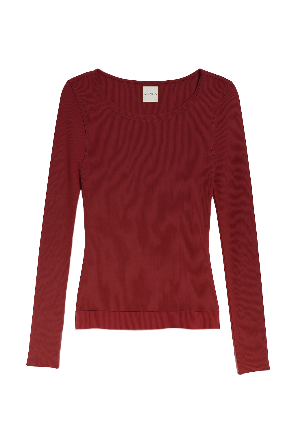 Flat image of a sustainable micro modal maroon buttery soft double lined long sleeve ribbed top. Classic, timeless, elegant, french style. natural organic clothing- VIR VITA
#color_maroon