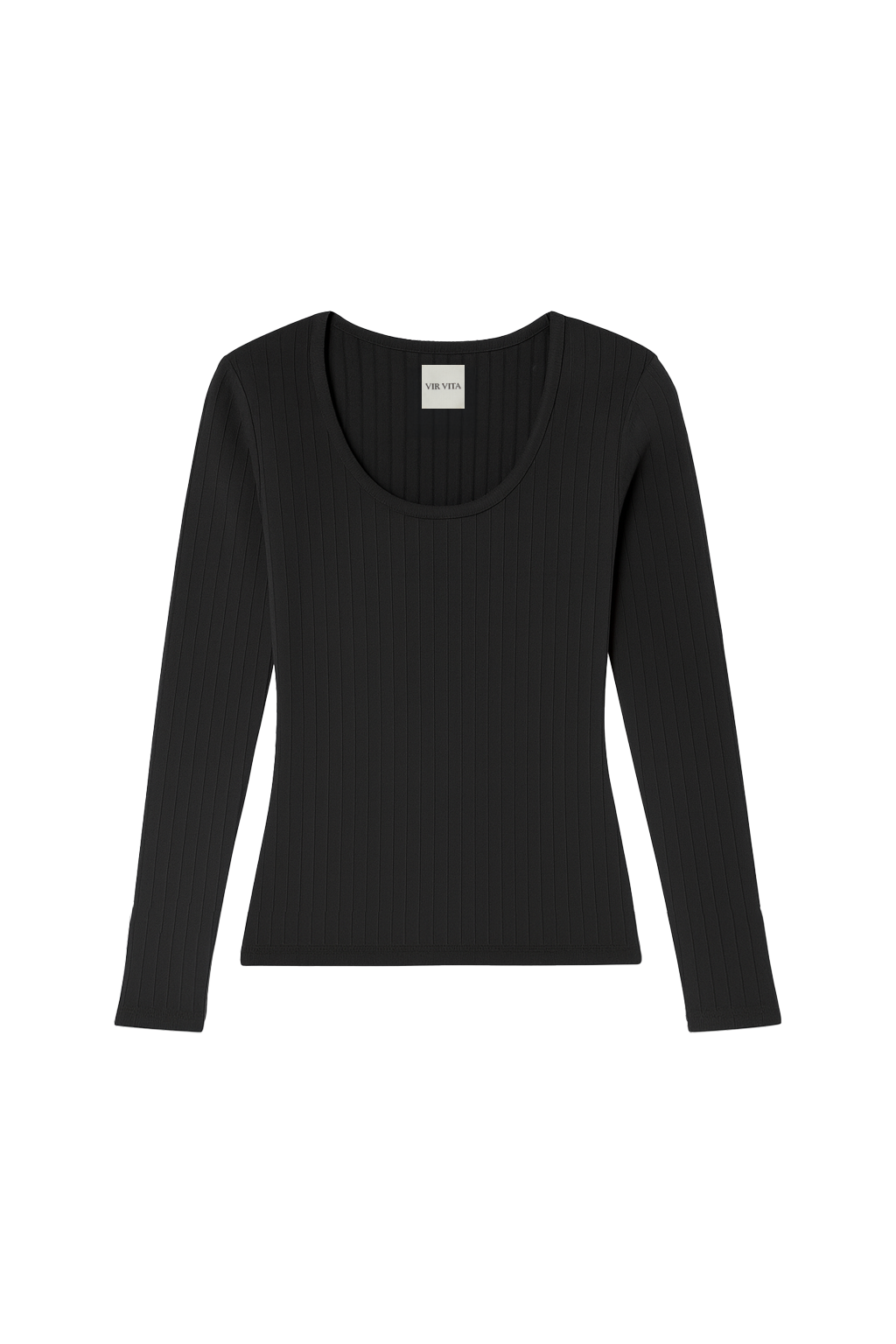 Flat image of a black pointelle long sleeve top featuring a flattering scoop neckline - VIR VITA
#color_black