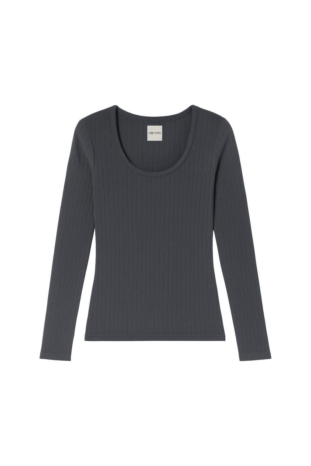 Flat image of a dark grey pointelle long sleeve top featuring a flattering scoop neckline - VIR VITA
#color_stone grey