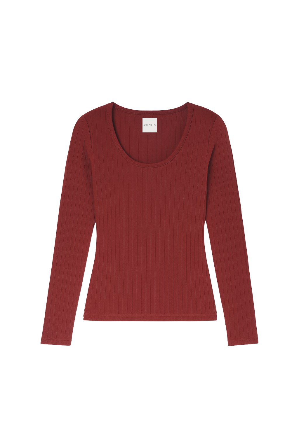 Flat image of a dark red pointelle long sleeve top featuring a flattering scoop neckline - VIR VITA
#color_sun dried tomato