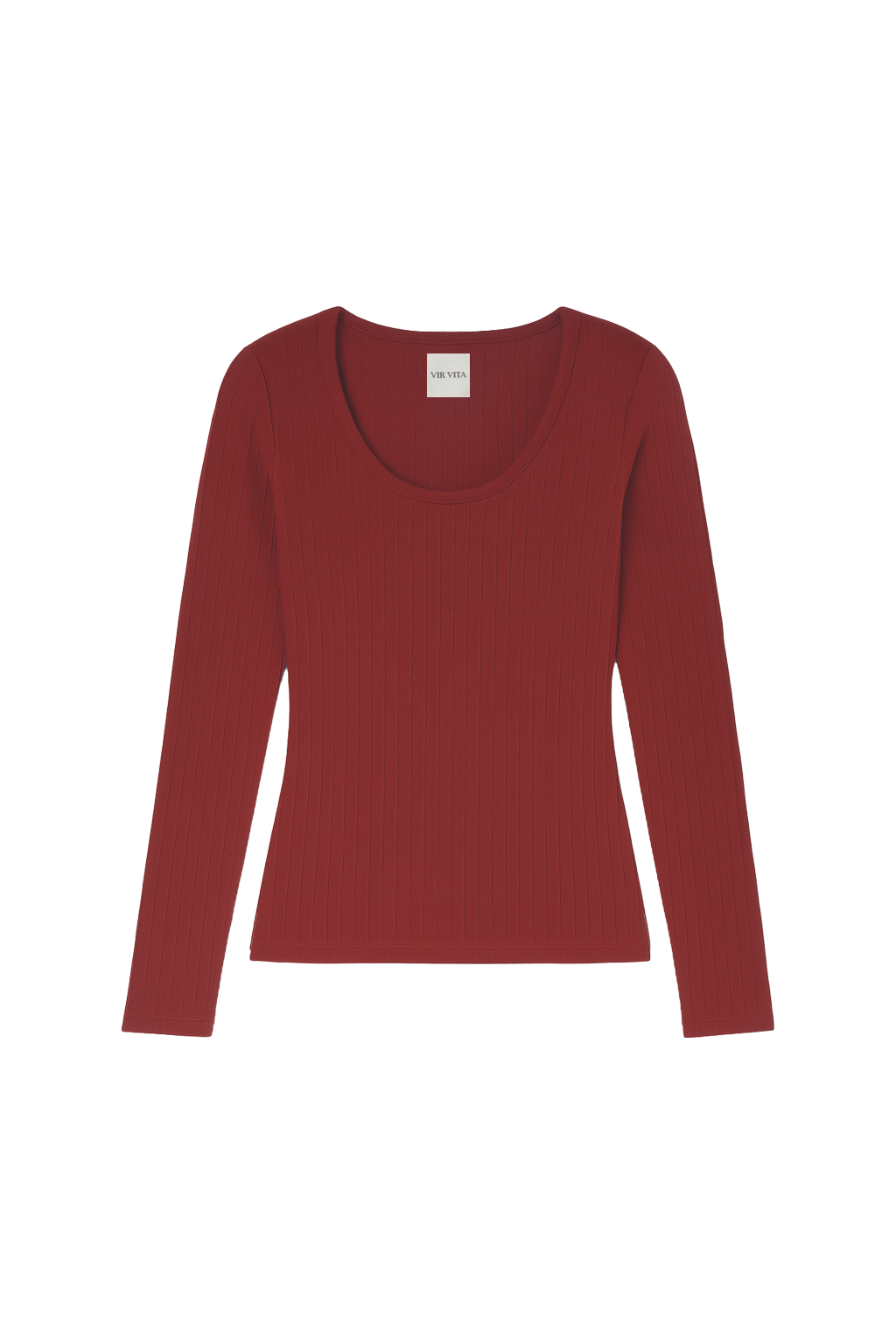 Flat image of a dark red pointelle long sleeve top featuring a flattering scoop neckline - VIR VITA
#color_sun dried tomato