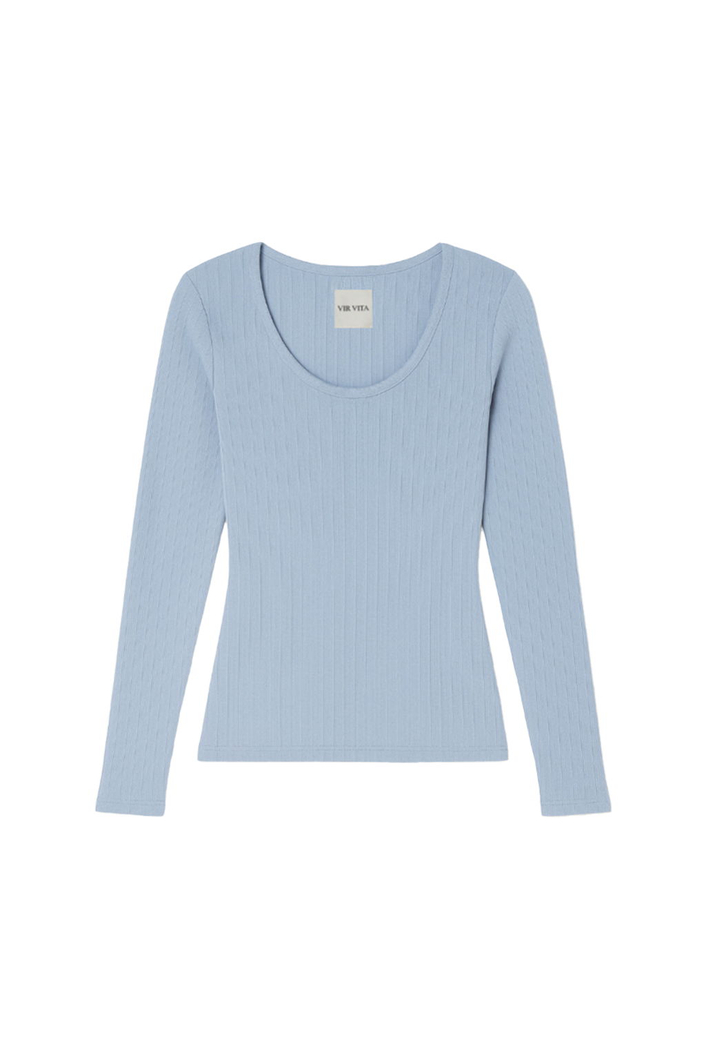 Flat image of a light blue pointelle long sleeve top featuring a flattering scoop neckline - VIR VITA
#color_vintage blue