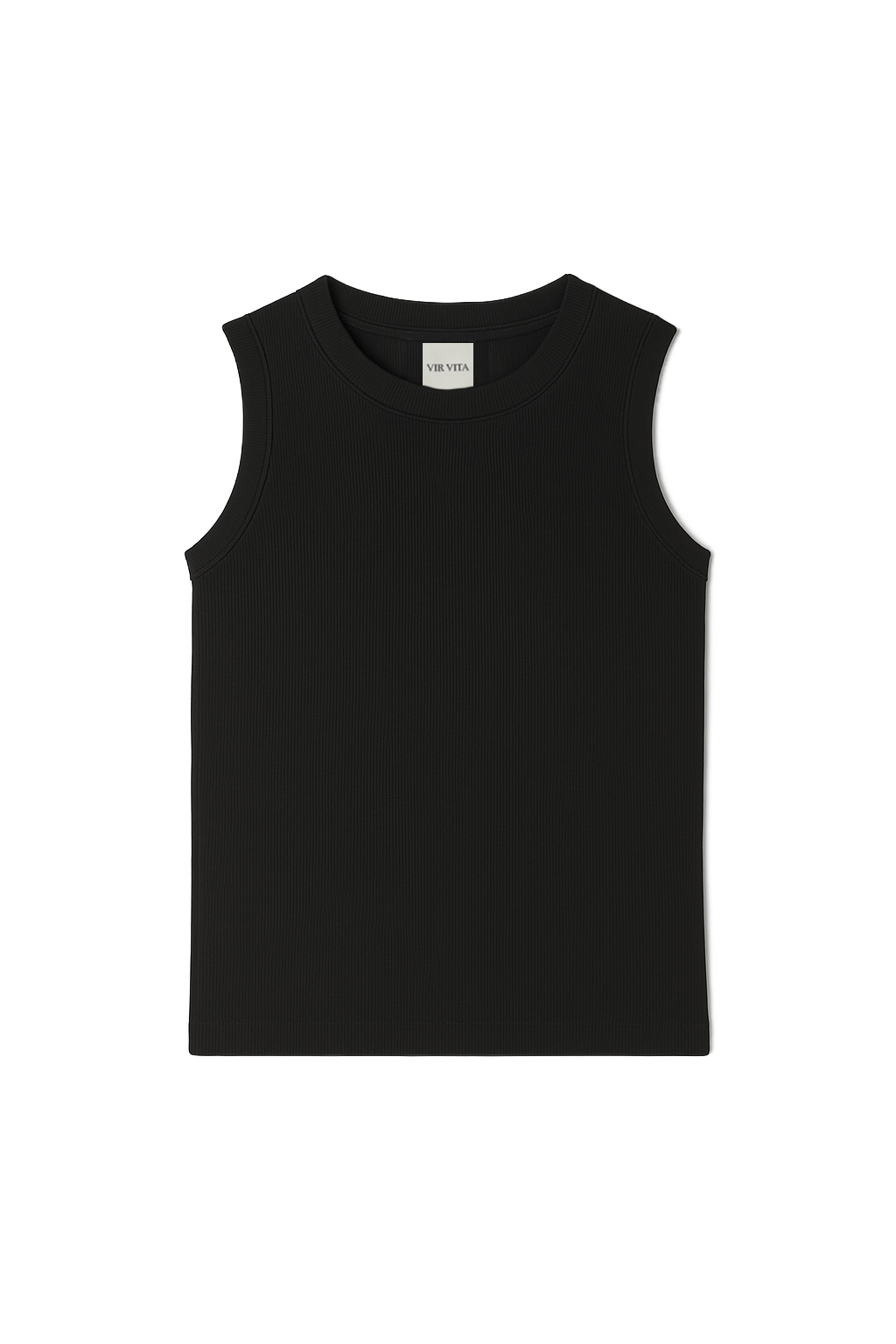 Luxurious supima cotton tank top featuring a fitted silhouette with a high neckline in black - VIR VITA
#color_black