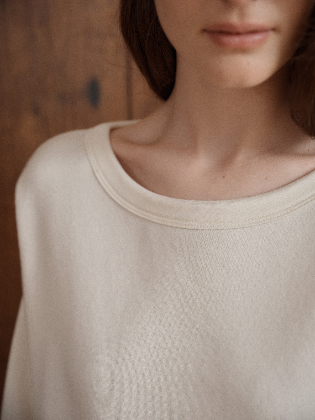 A relaxed French terry sweatshirt with dropped shoulders, long sleeves, and soft modal fabric trims at the neckline, cuffs, and hem. - VIR VITA
#color_natural