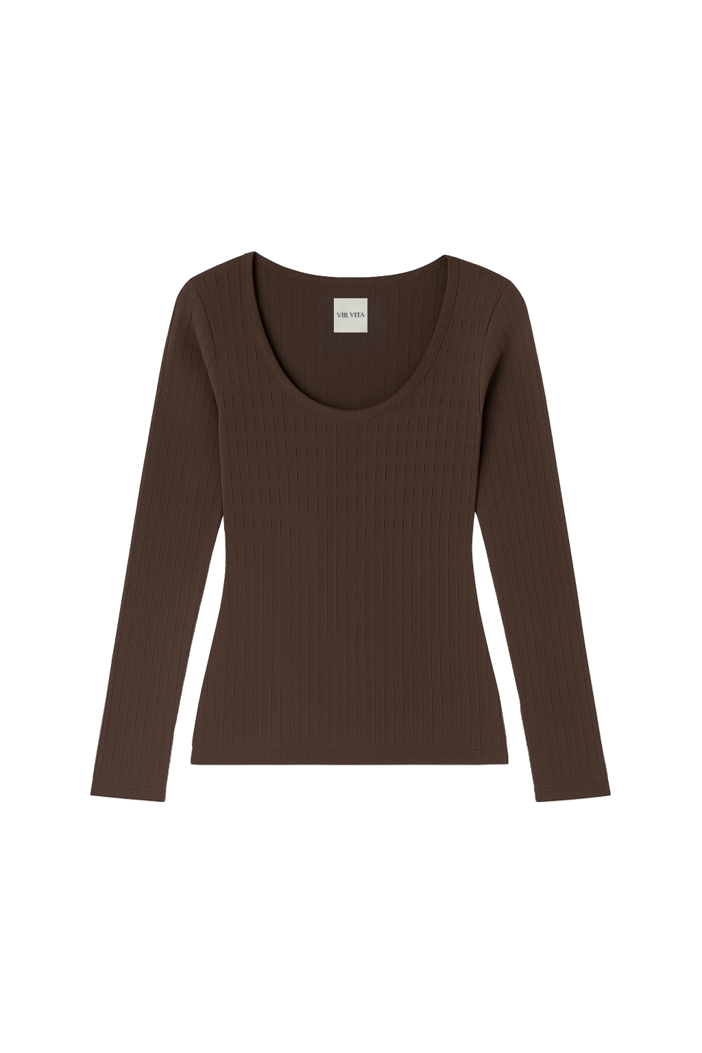 Flat image of a dark brown pointelle long sleeve top featuring a flattering scoop neckline - VIR VITA
#color_espresso