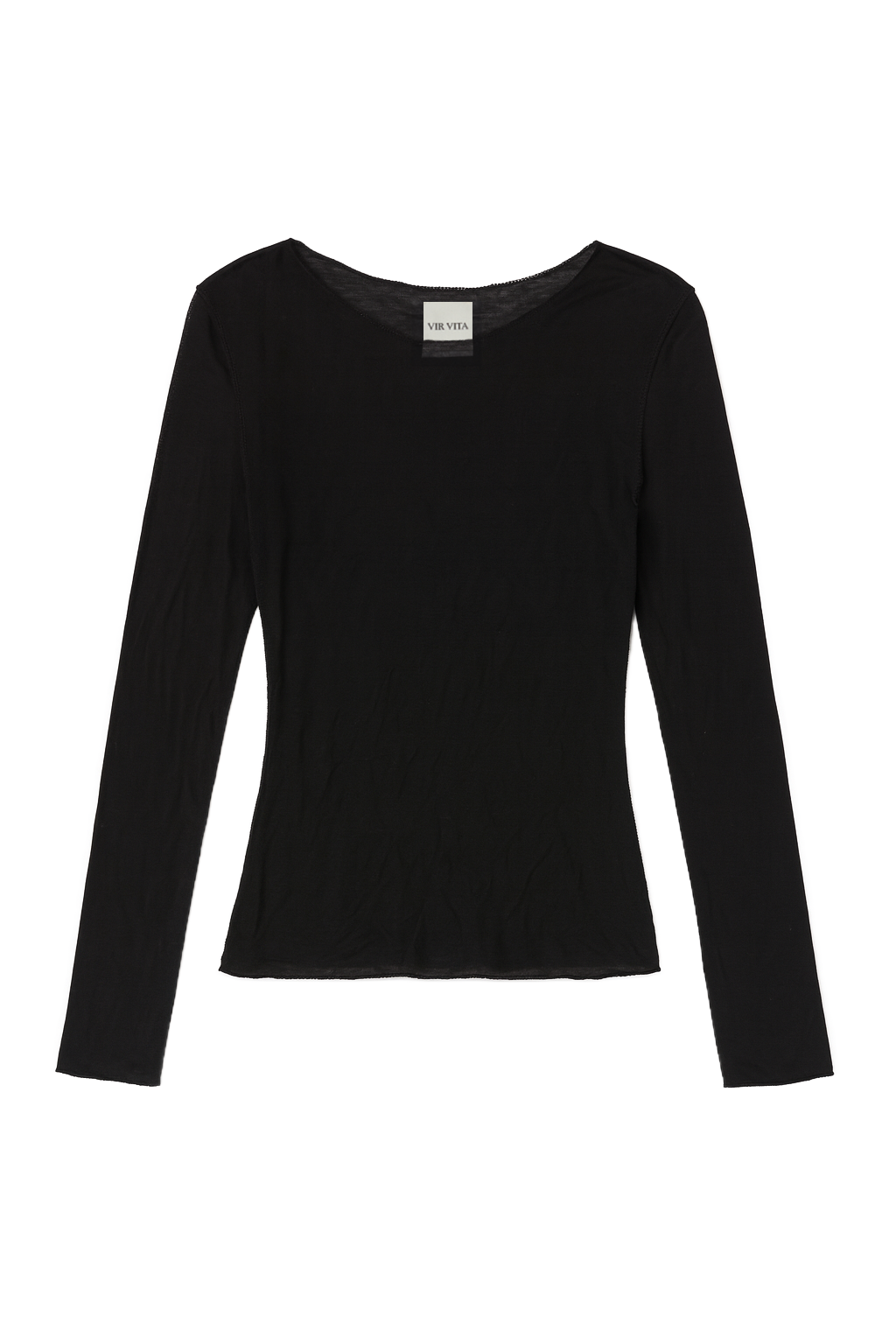 Flat image of a luxurious lightweight black modal silk long sleeve knit with a ribbed back- VIR VITA
#color_black