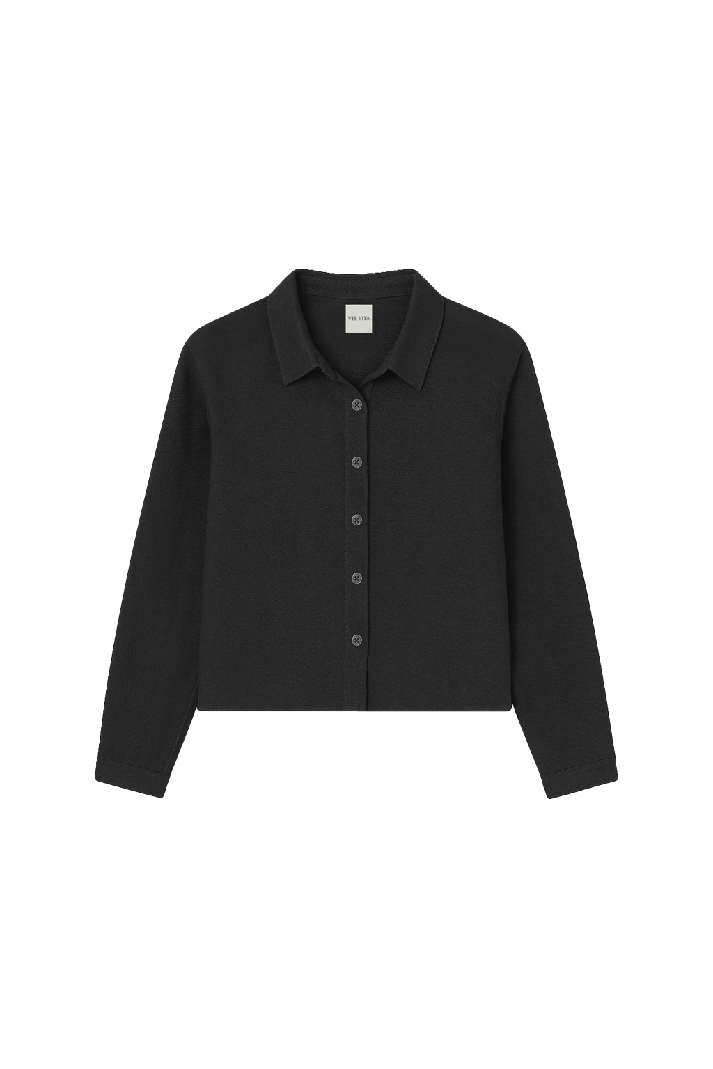 Flat image of a sustainable 100% linen classic button up collared shirt in black - VIR VITA
#color_black