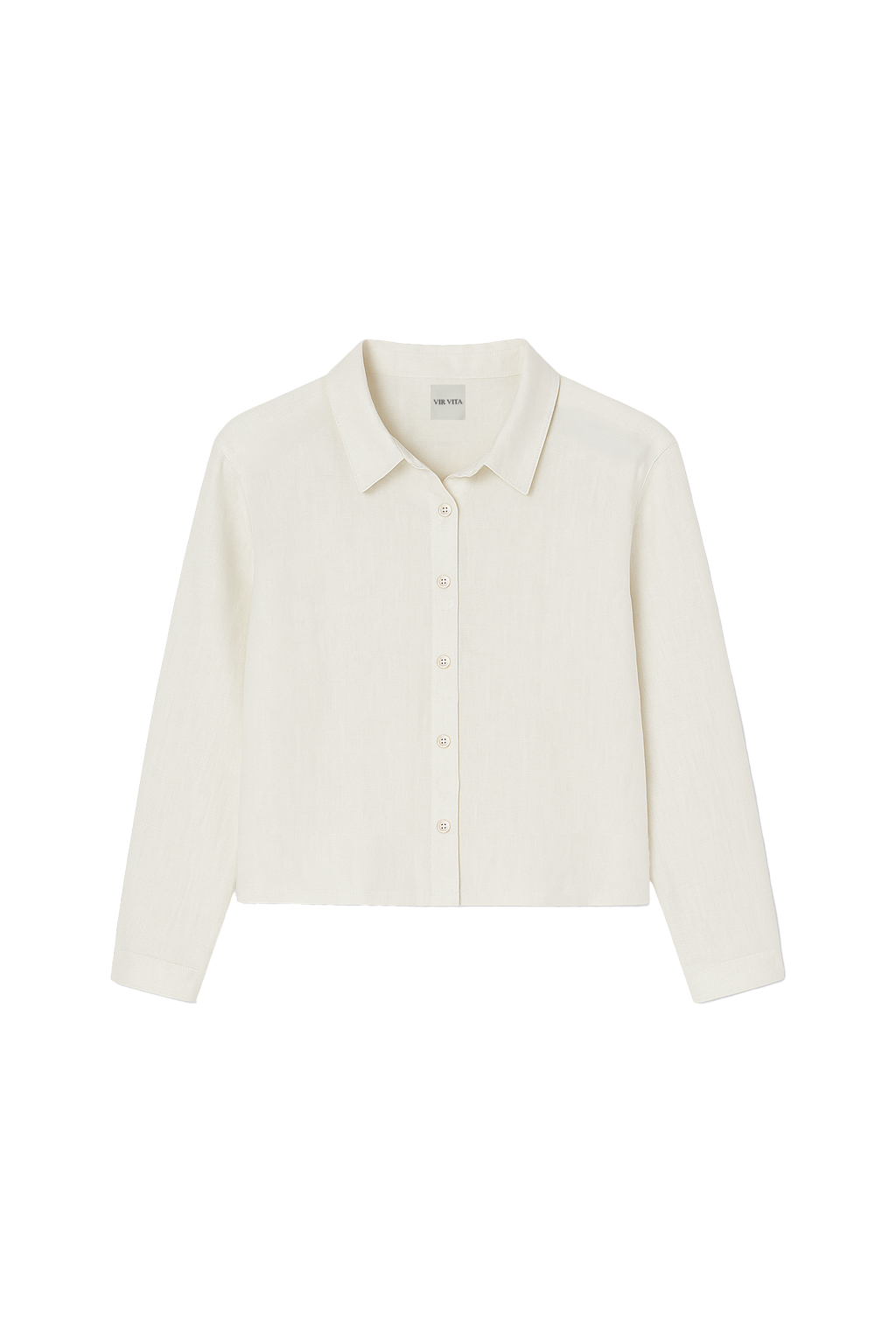 Flat image of a sustainable 100% linen classic button up collared shirt in white - VIR VITA
#color_white