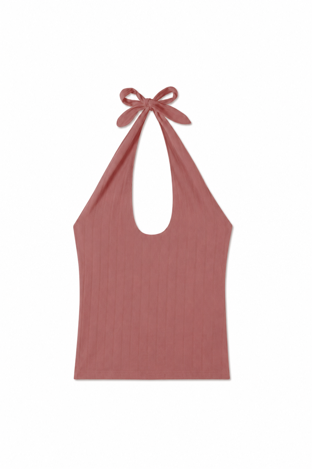 Fitted petal pink pointelle halter top crafted from soft cotton with a tie neckline. - VIR VITA
#color_petal