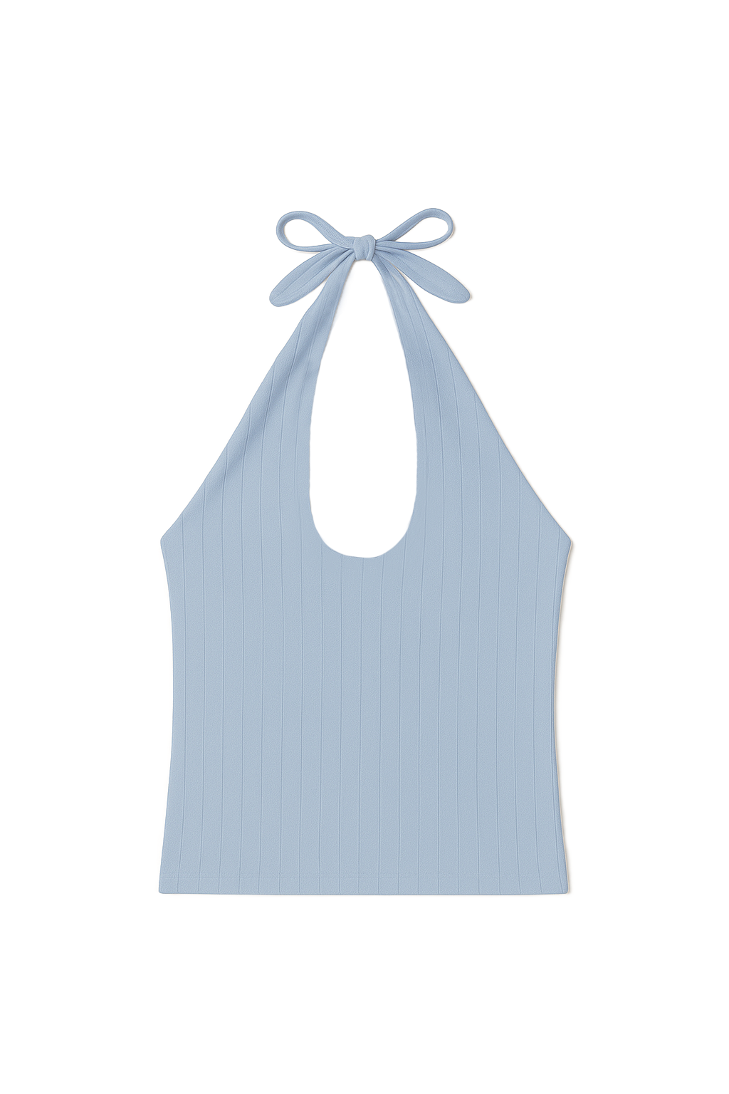 Pointelle halter top made of 100% recycled cotton in light blue - VIR VITA
#color_vintage blue