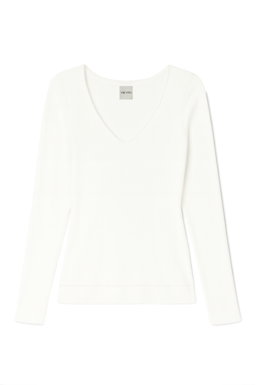 sustainable micro modal white buttery soft double lined v neck long sleeve ribbed top. Classic, timeless, elegant, french style. natural organic clothing- VIR VITA
#color_coconut