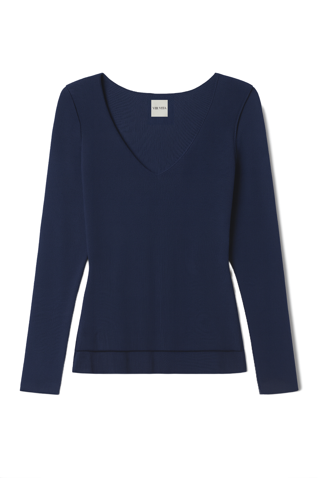sustainable micro modal navy buttery soft double lined v neck long sleeve ribbed top. Classic, timeless, elegant, french style. natural organic clothing- VIR VITA
#color_navy