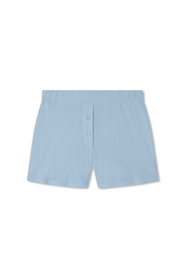 Sustainable pointelle lounge short made of 100% recycled cotton featuring a relaxed fit in light blue - VIR VITA
#color_vintage blue