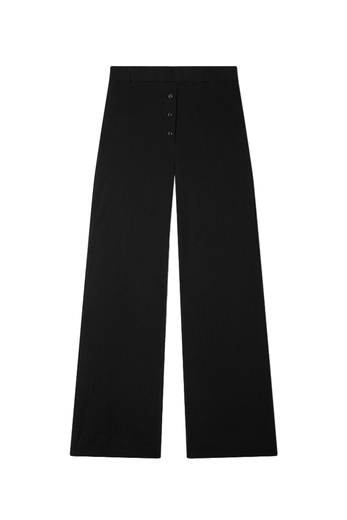 Sustainable pointelle lounge pants made of 100% recycled cotton featuring a relaxed straight leg fit in black- VIR VITA
#color_black