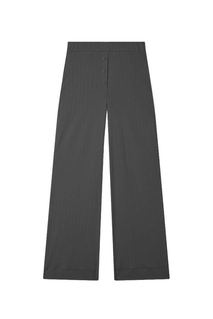 Sustainable pointelle lounge pants made of 100% recycled cotton featuring a relaxed straight leg fit in dark grey - VIR VITA
#color_stone grey