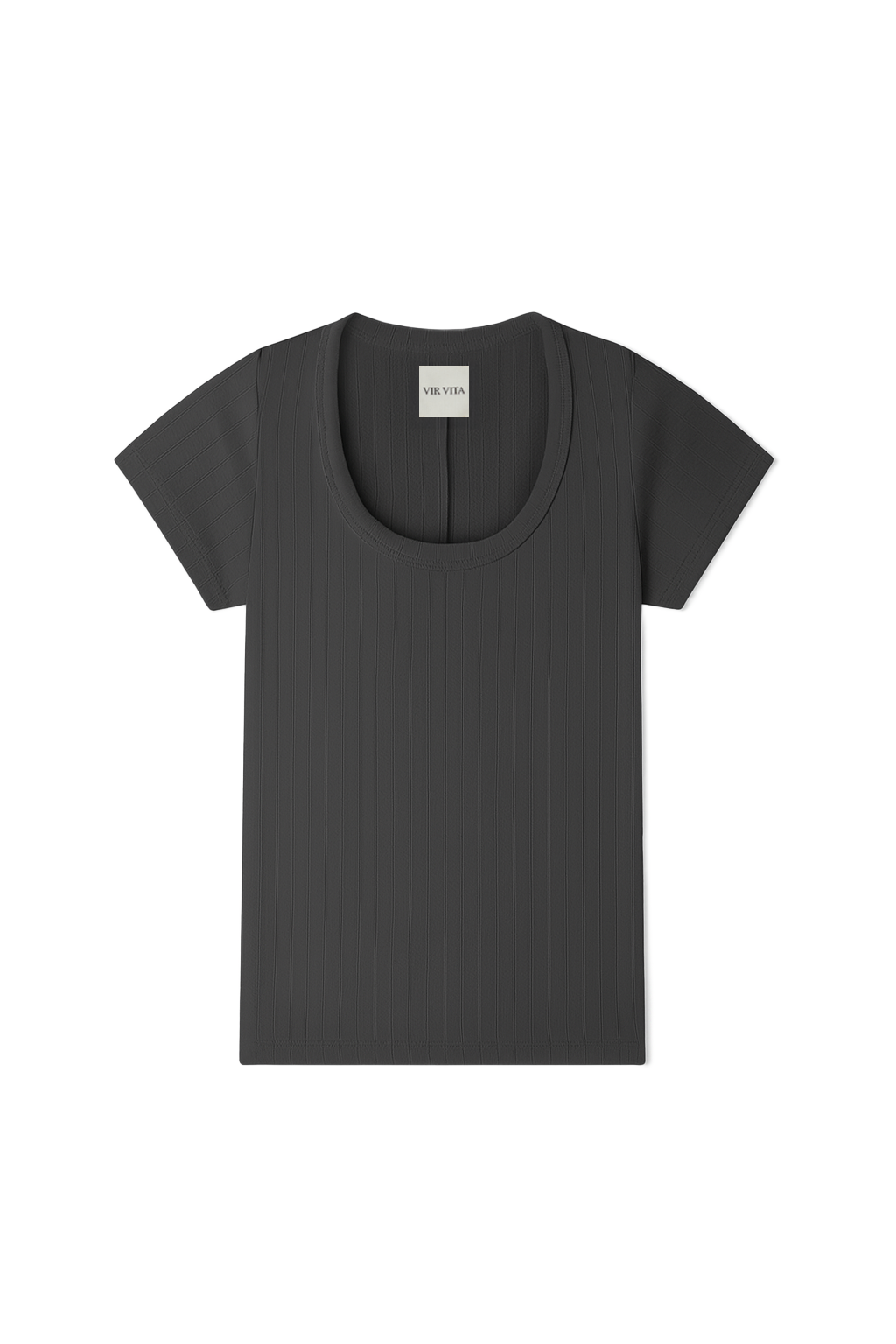 Pointelle tee in dark grey made of 100% cotton featuring a flattering scoop neckline - VIR VITA
#color_stone grey