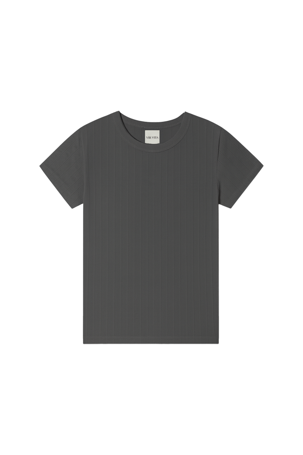 The signature 100% cotton Pointelle Tee with a classic crewneck neckline in dark grey - VIR VITA
#color_stone grey