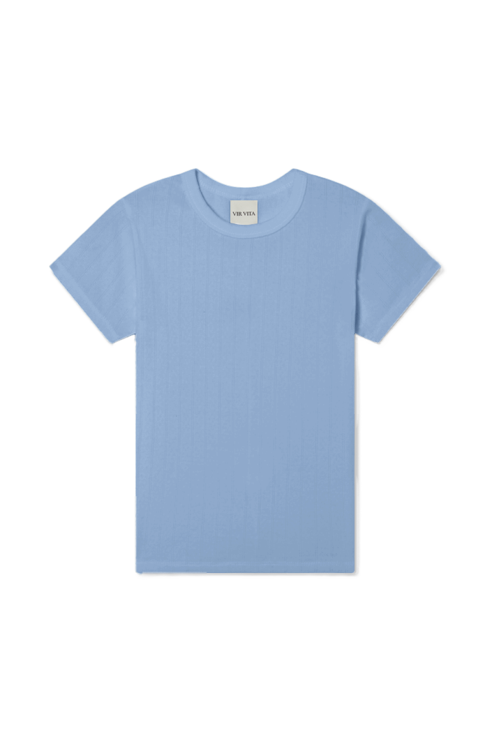 The signature 100% cotton Pointelle Tee with a classic crewneck neckline in light blue- VIR VITA
#color_vintage blue