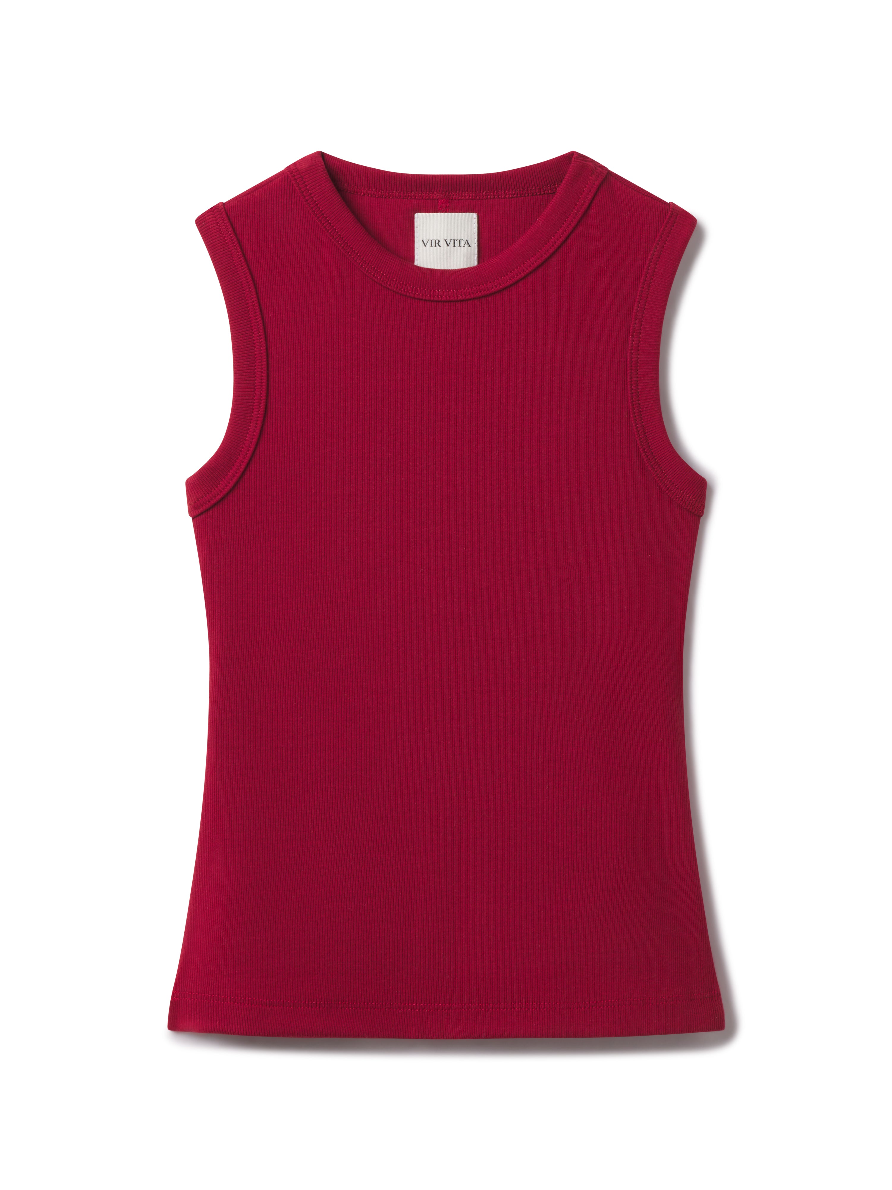 Luxurious supima cotton tank top featuring a fitted silhouette with a high neckline in dark red - VIR VITA
#color_sun dried tomato