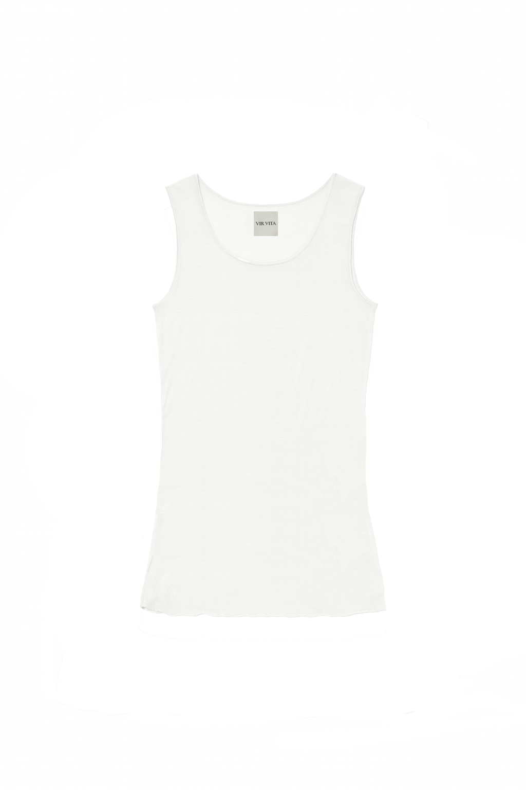 Flat image of a luxurious lightweight white modal silk knit tank top with a ribbed back- VIR VITA
#color_white