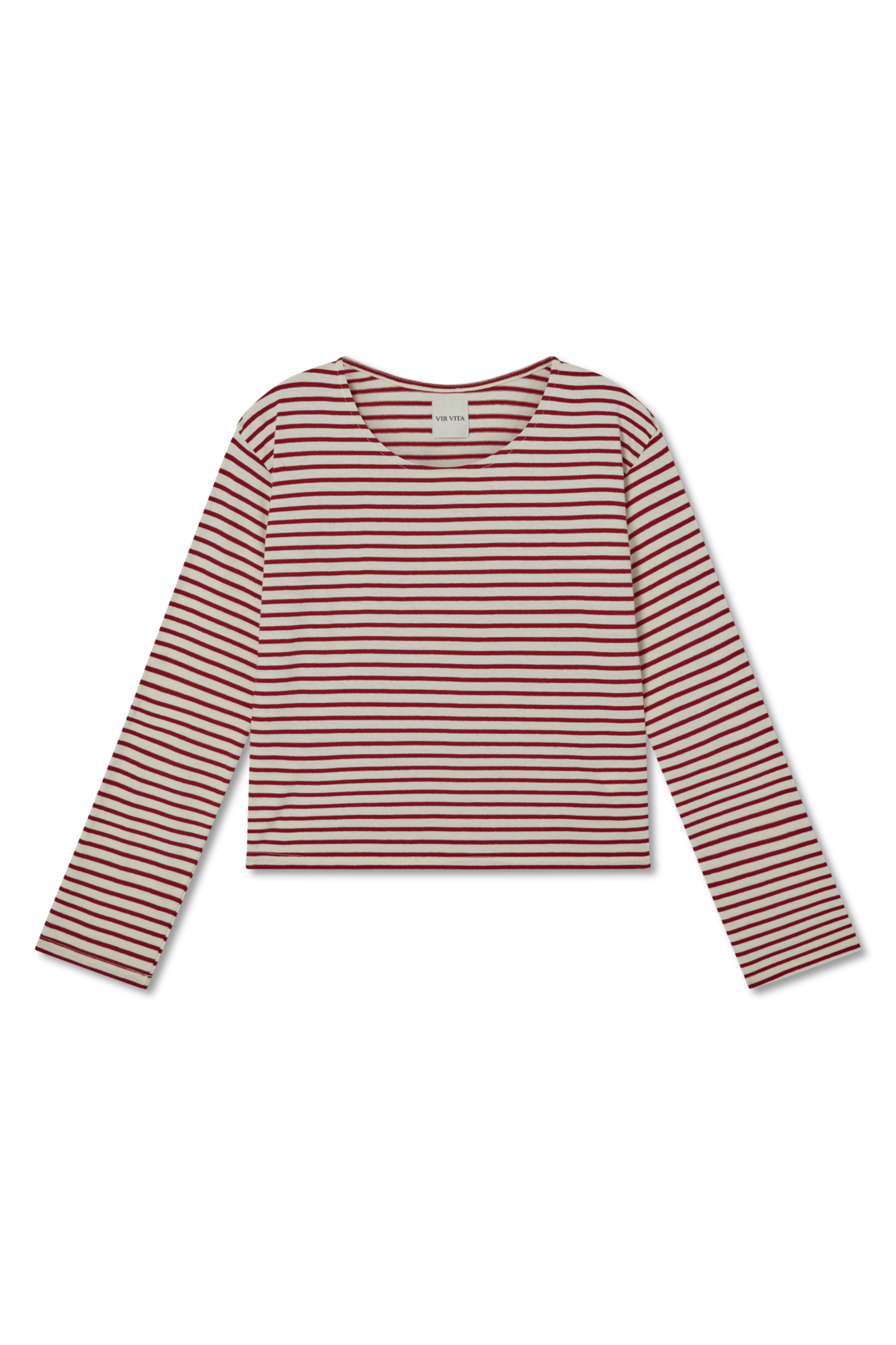 Sustainable long sleeve striped red and white top featuring a flattering neckline and oversized fit - VIR VITA
#color_classic red stripe