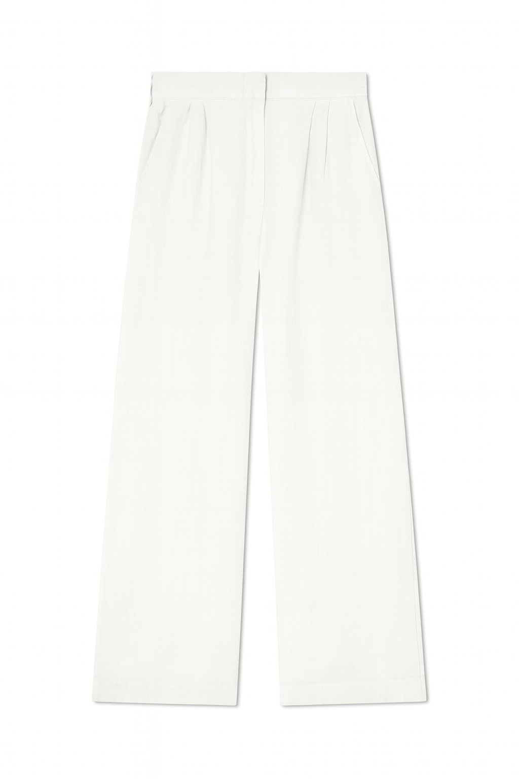 100% linen trouser featuring a high waisted double pleat silhouette in white- VIR VITA
#color_white
