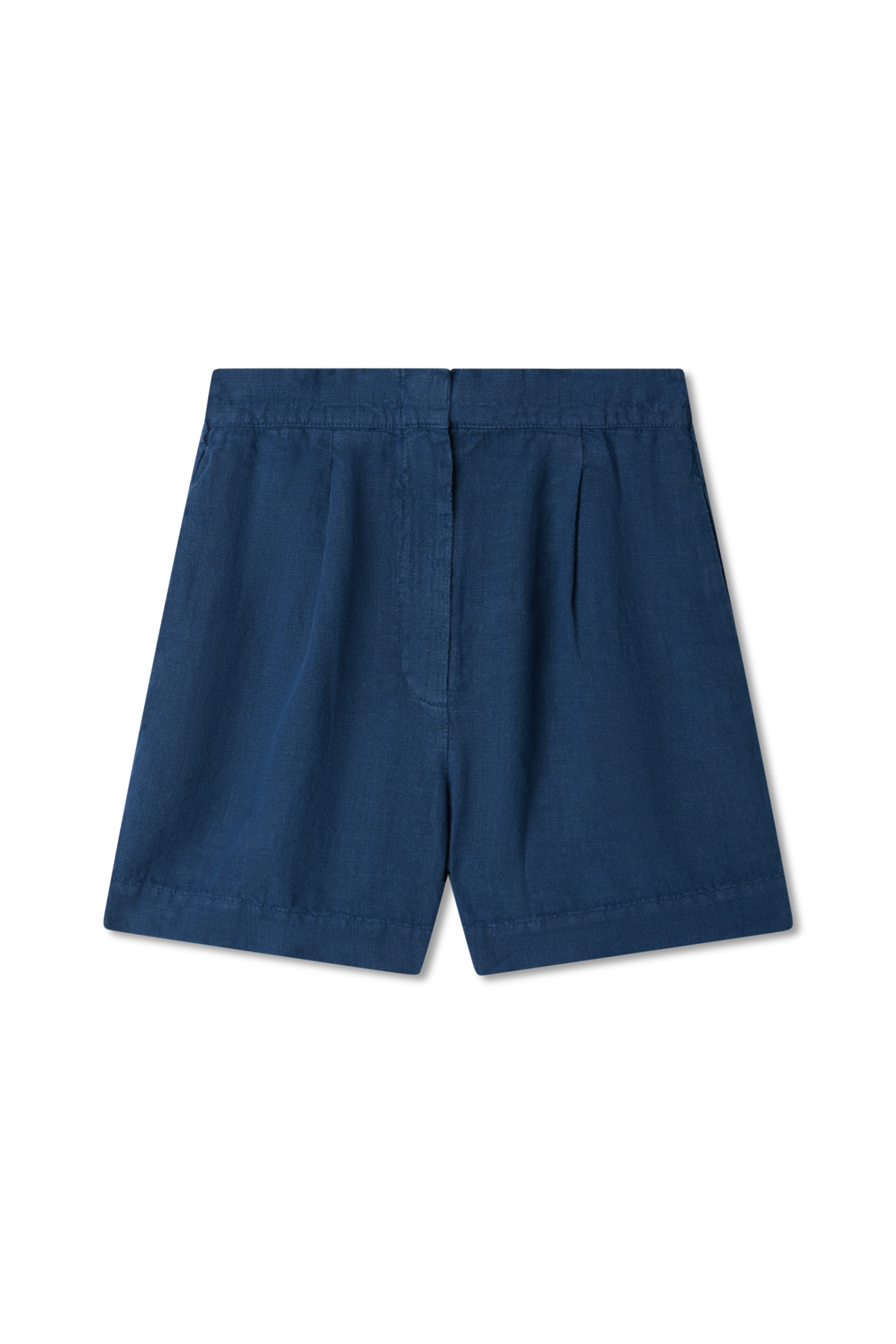 The 100% linen Relaxed Short featuring double pleats in navy - VIR VITA #color_navy