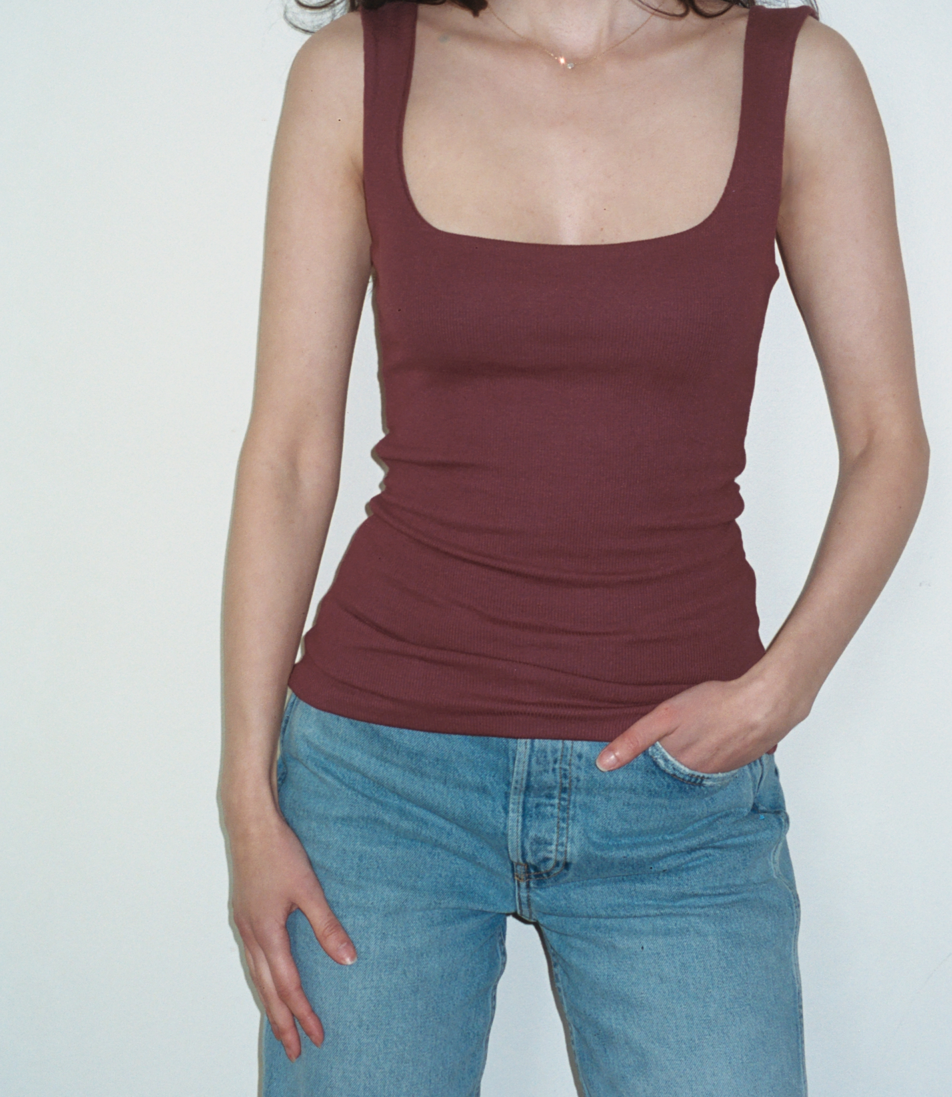 
Female model wearing maroon square neck top inspired by 90s style - VIR VITA

#color_maroon