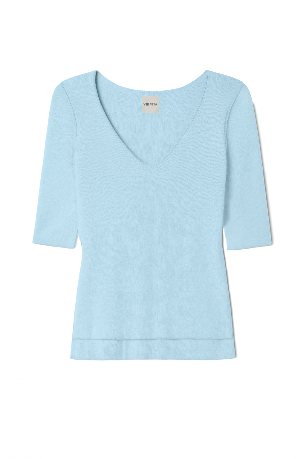 Flat image of a micro modal light blue three-quarter sleeve v-neck top - VIR VITA
#color_baby blue