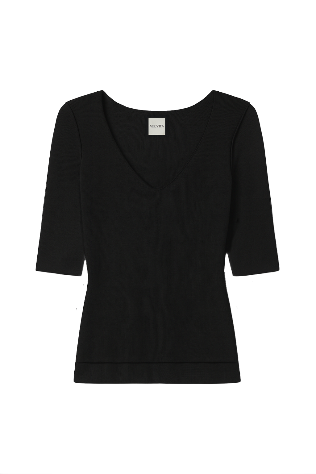Flat image of a micro modal black three-quarter sleeve v-neck top - VIR VITA
#color_black