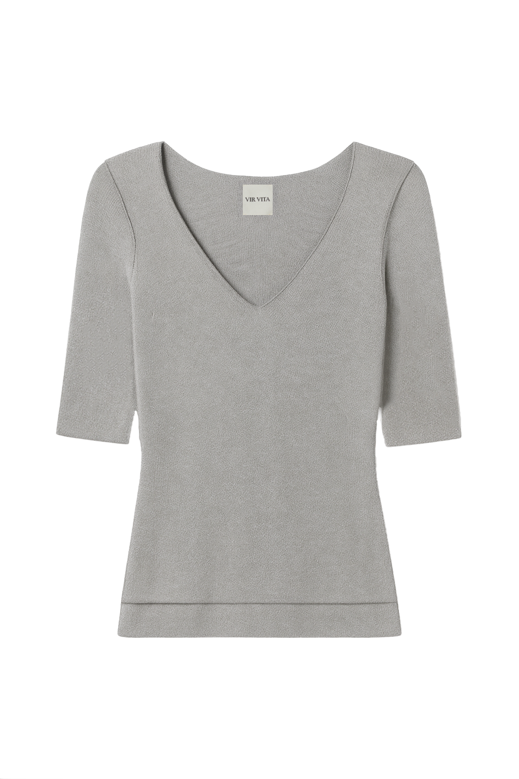 Flat image of a micro modal grey three-quarter sleeve v-neck top - VIR VITA
#color_grey