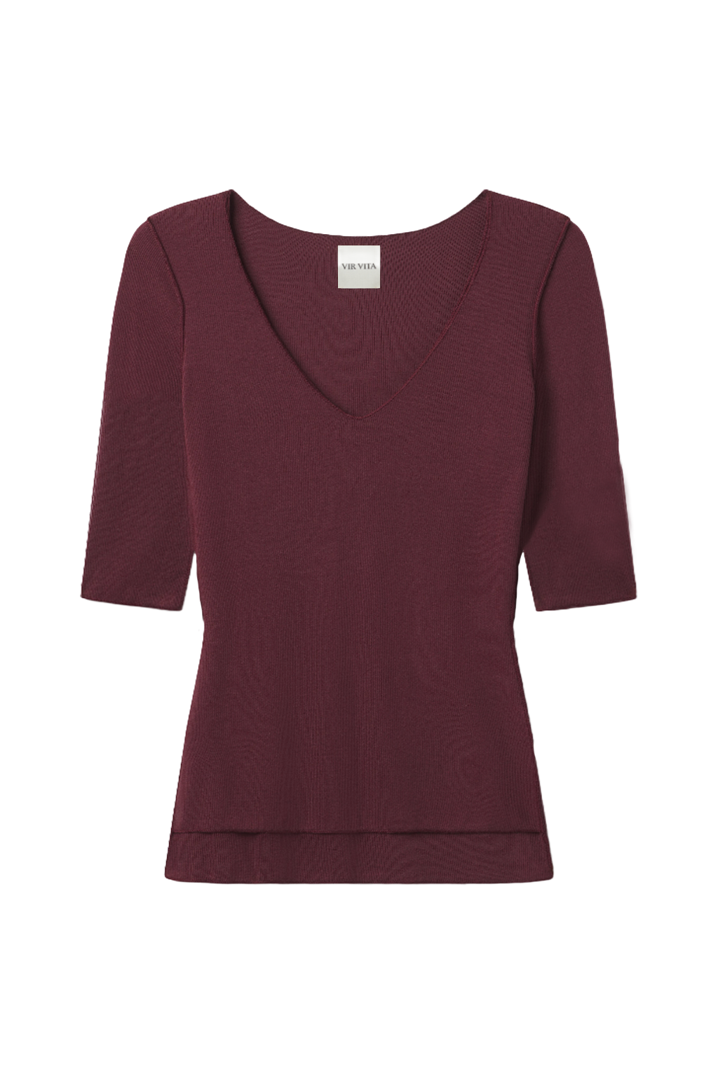 Flat image of a micro modal maroon three-quarter sleeve v-neck top - VIR VITA
#color_maroon