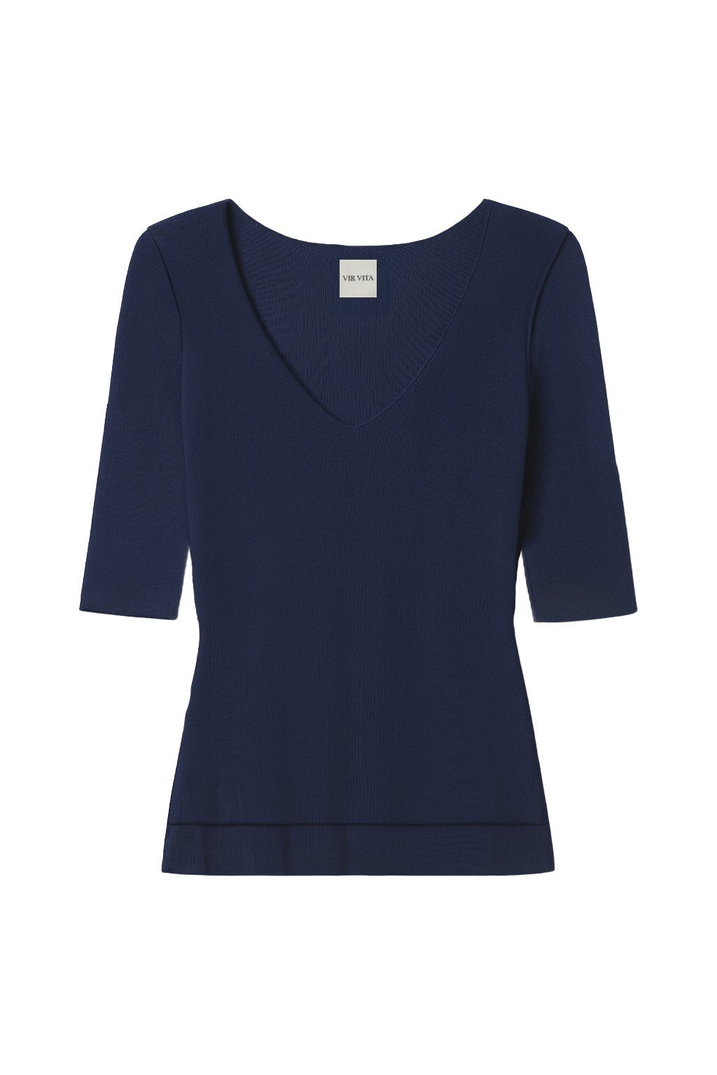 Flat image of a micro modal navy blue three-quarter sleeve v-neck top - VIR VITA
#color_navy