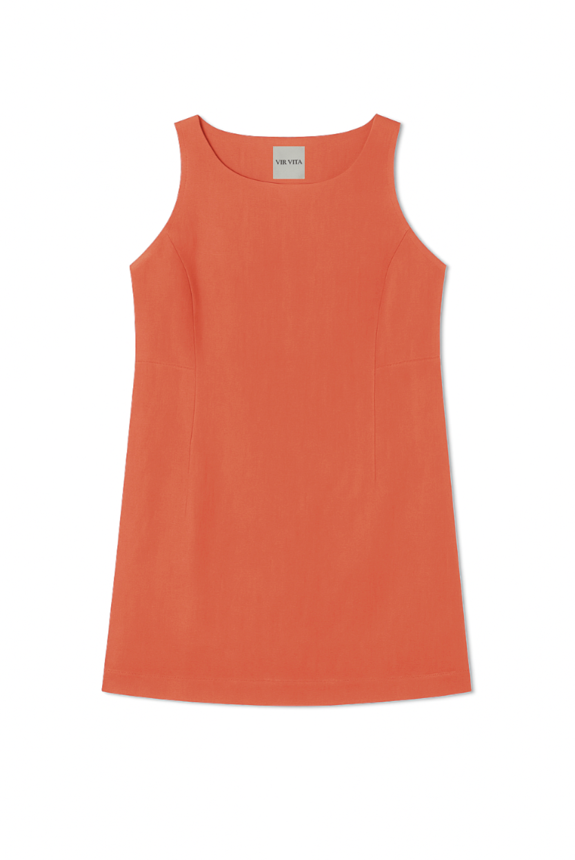Sustainable orange 100% linen dress with a simple and comfortable silhouette - VIR VITA

#color_cayenne