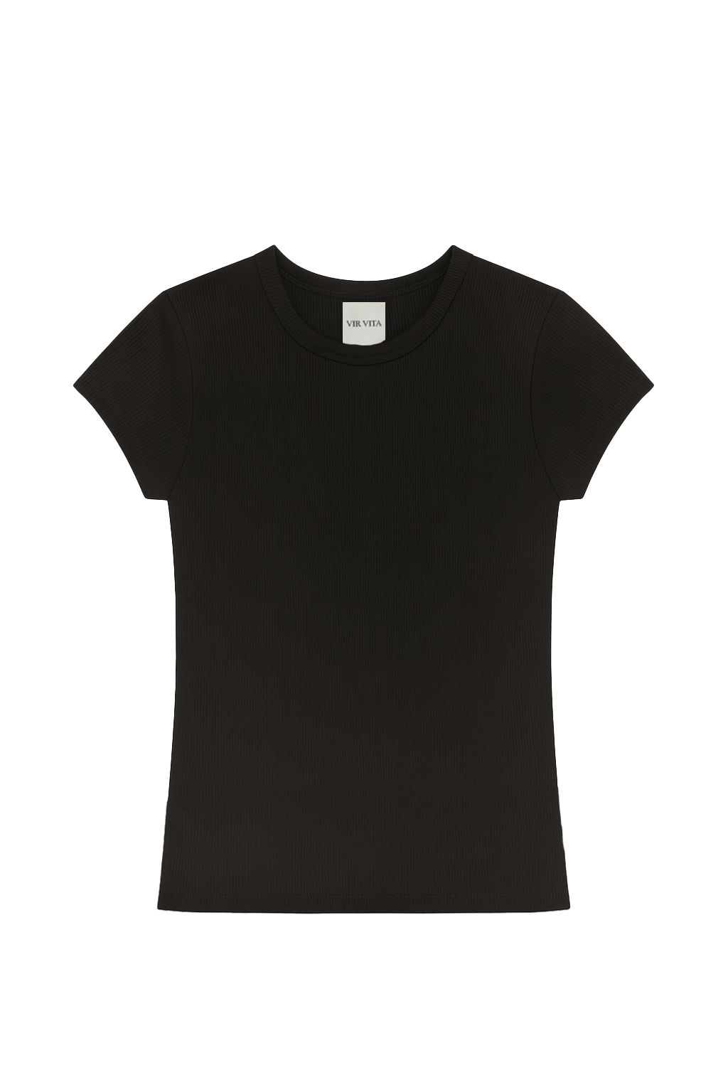 Flat image of a sustainable black modal knit fitted tee with a classic silhouette  - VIR VITA
#color_black
