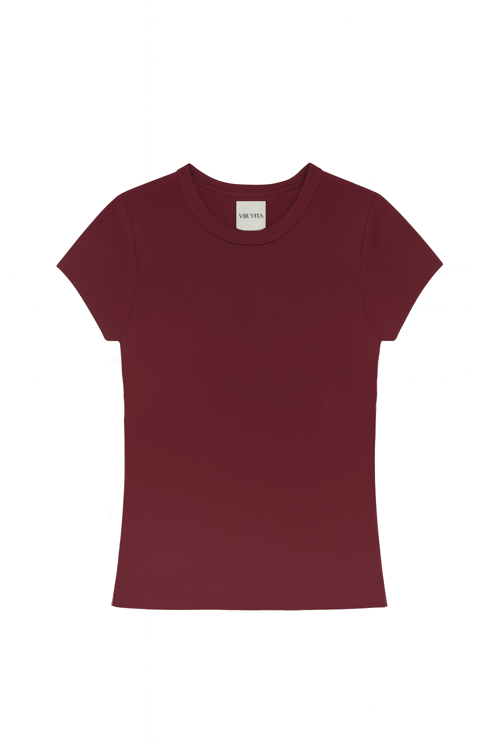 Flat image of a sustainable maroon modal knit fitted tee with a classic silhouette  - VIR VITA
#color_maroon
