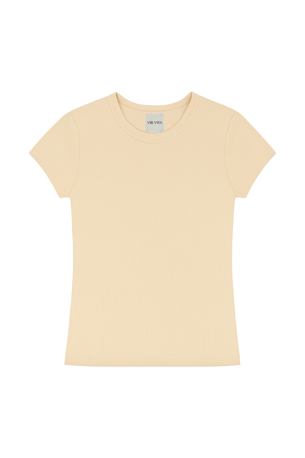 Flat image of a sustainable beige modal knit fitted tee with a classic silhouette  - VIR VITA
#color_toffee