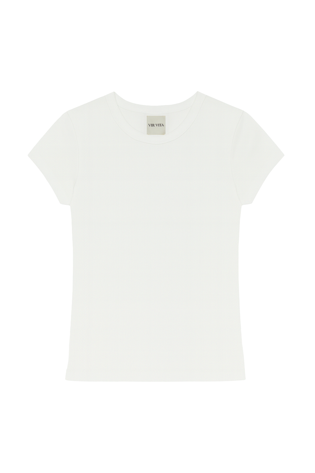Flat image of a sustainable white modal knit fitted tee with a classic silhouette  - VIR VITA
#color_coconut