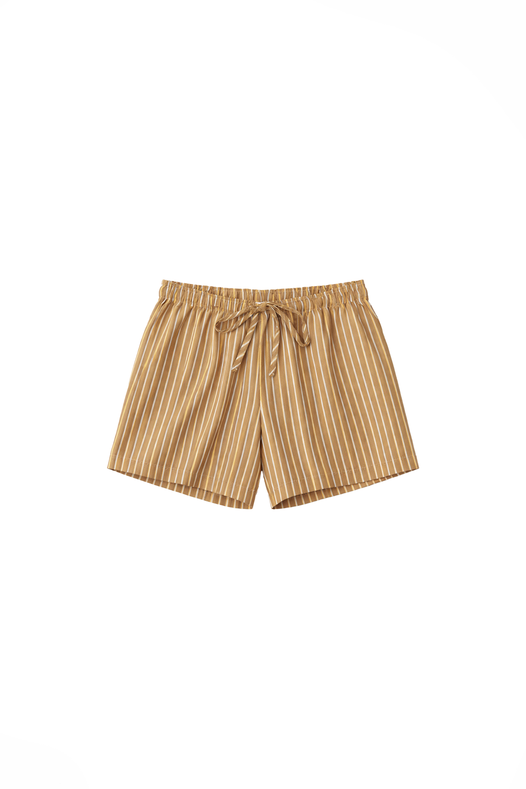 Flat image of brown 100% cotton sustainable drawstring relaxed shorts - VIR VITA
#color_canyon stripe