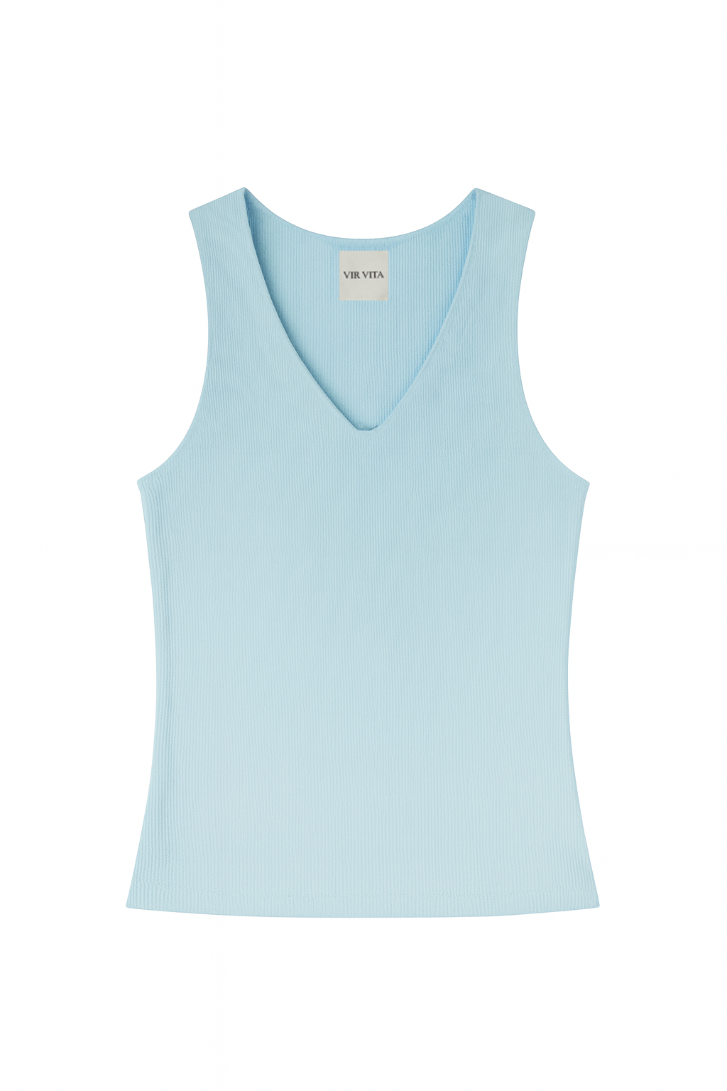 Flat image of a light blue sustainable micro modal ribbed double lined tank top with unique U neckline - VIR VITA
#color_baby blue
