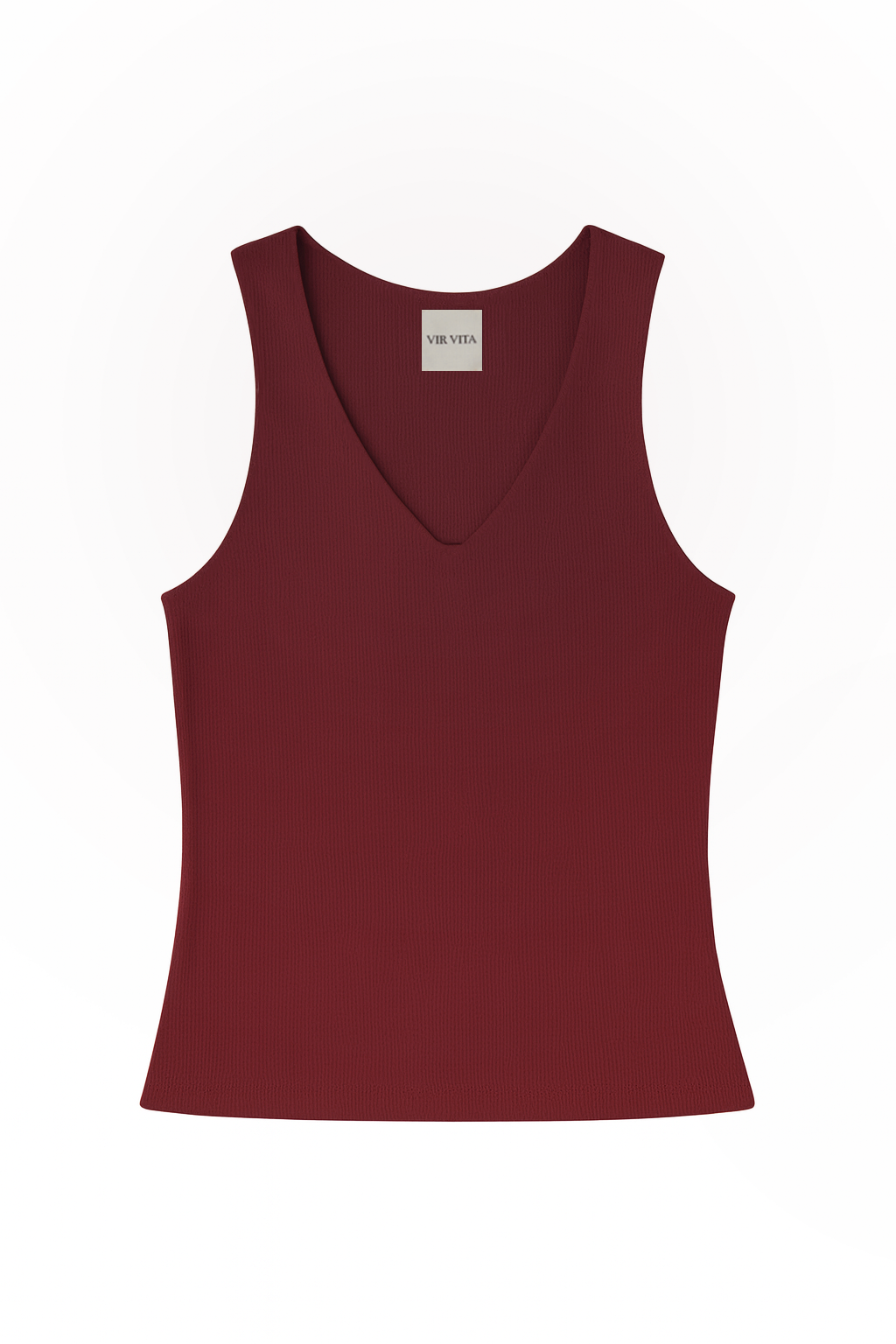 Flat image of a maroon sustainable micro modal ribbed double lined tank top with unique U neckline - VIR VITA
#color_maroon