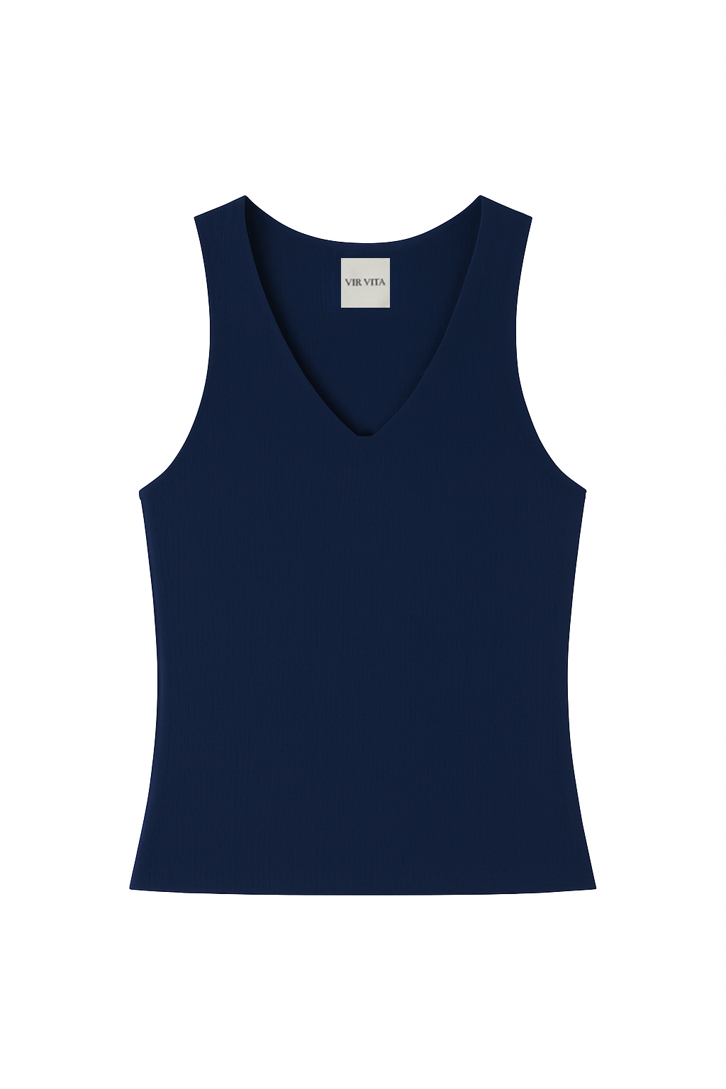 Flat image of a navy blue sustainable micro modal ribbed double lined tank top with unique U neckline - VIR VITA
#color_navy