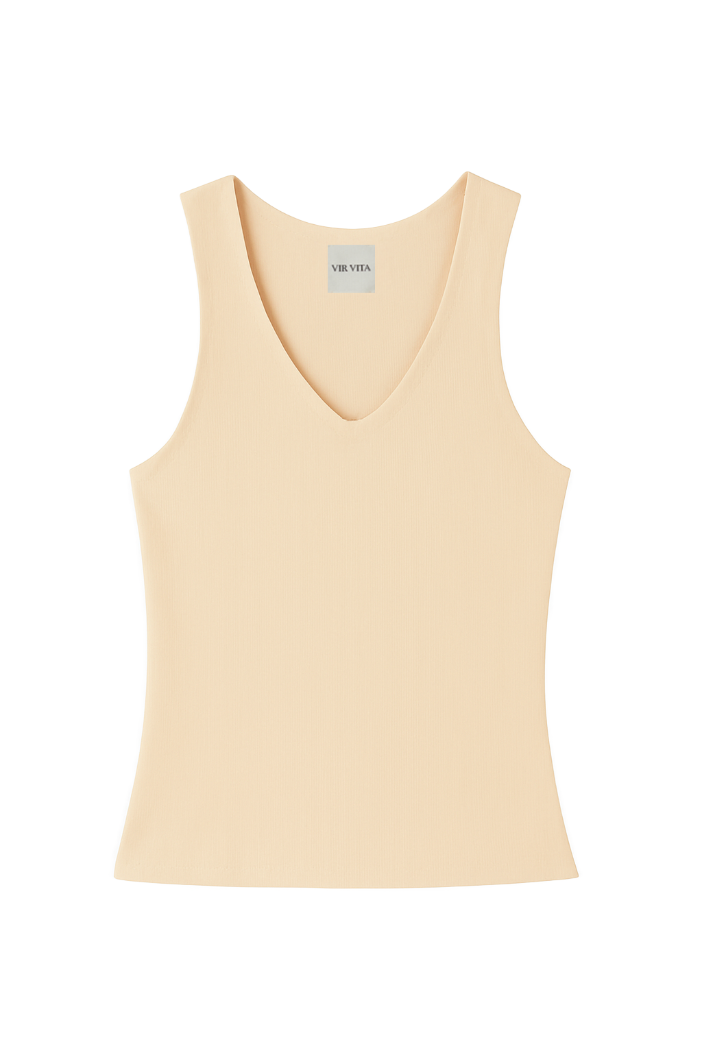 Flat image of a beige sustainable micro modal ribbed double lined tank top with unique U neckline - VIR VITA
#color_toffee