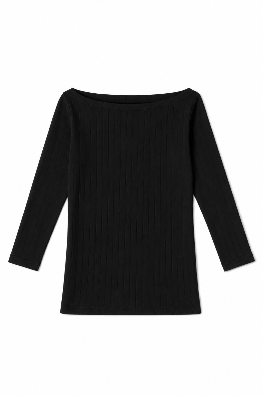 Black pointelle knit top with a wide neckline, fitted silhouette, and delicate textured cotton finish. - VIR VITA
#color_black