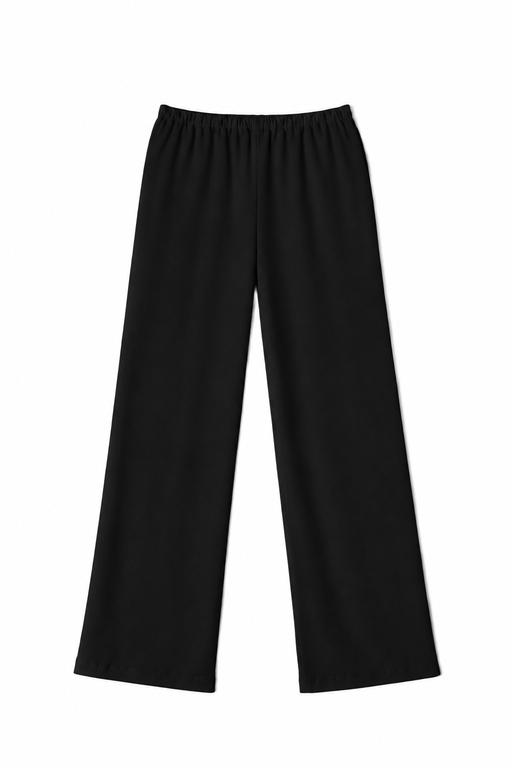 Black pointelle cotton pants with a relaxed straight-leg fit and comfortable elastic waistband. - VIR VITA
#color_black